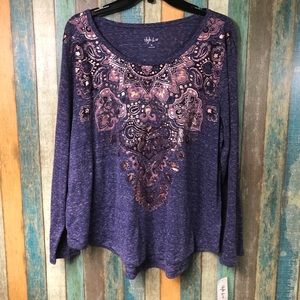 Style & Co Long Sleeve Printed Tee